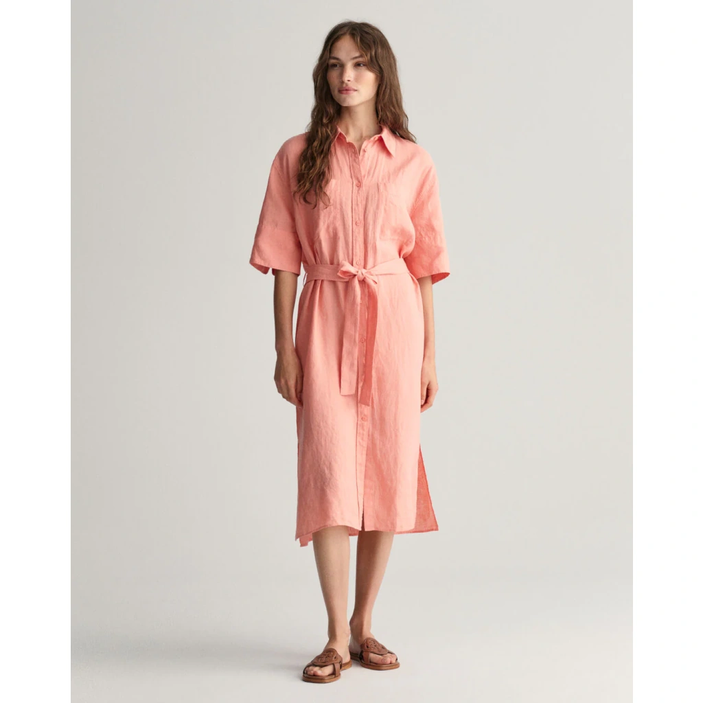 Λινό Φόρεμα Με Ζώνη Dresses