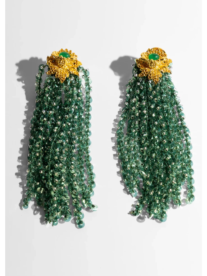 Green Tassel Dangle Earrings Accessories ss26