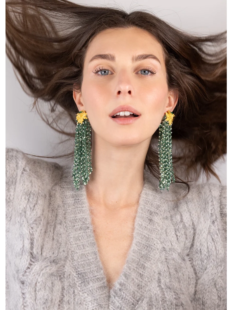 Green Tassel Dangle Earrings Accessories ss26